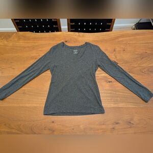 Gray V-Neck Long Sleeve Women's Top